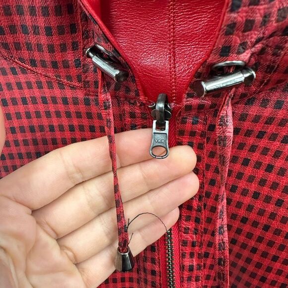 Kircilar Reversible Red Plaid Leather Coat Hooded Lightweight Size S - Picture 10 of 14